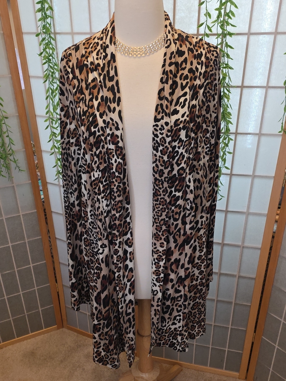 Grace Leopard Print Open-Front Cardigan - Beige/Black/Brown